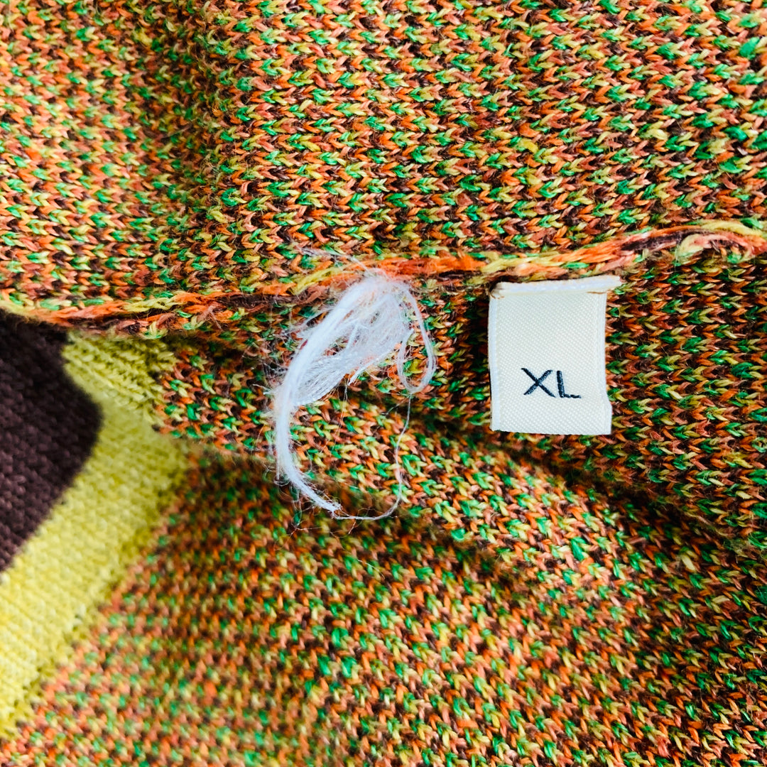 WALES BONNER Size XL Orange Green Diamond Knit 1/4 Zip Pullover