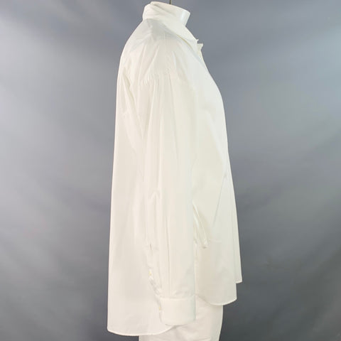 TOIRONIER One Size White Cotton Curved Cutaway Side Ties Long Sleeve Shirt