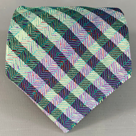 FENDI Navy Light Green Diagonal Stripe Tie