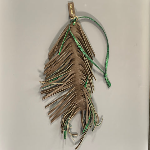 JIMMY CHOO Green Brown Snakeskin Leather Fringed Charm