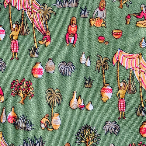 SALVATORE FERRAGAMO Green Red Figures Silk Tie