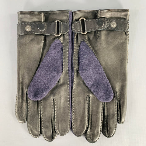LANVIN Size 8.5 Navy Black Two Tone Leather Gloves