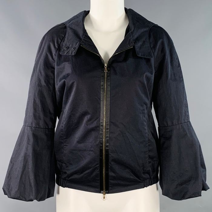MARNI Size 2 Black Cotton Bishop Sleeve Zip Up Hooded Jacket