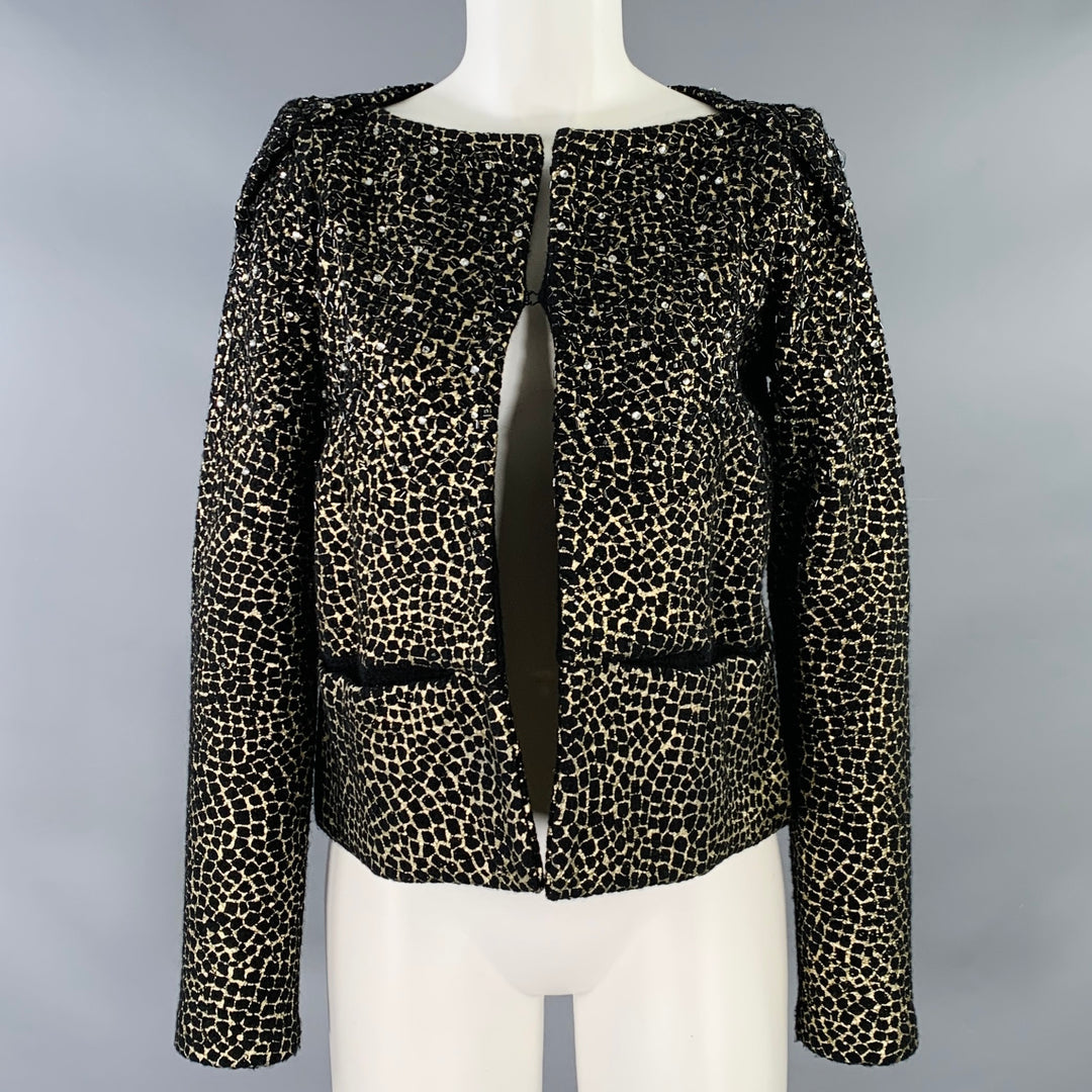 DIANE VON FURSTENBERG Size S Joele Black Gold Wool Cropped Jacket Blazer