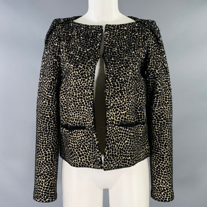 DIANE VON FURSTENBERG Size S Joele Black Gold Wool Cropped Jacket Blazer
