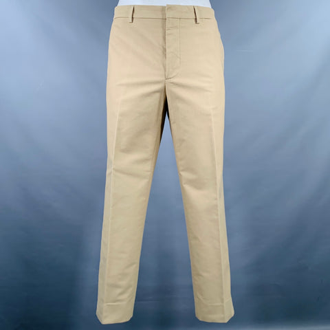 BRUNELLO CUCINELLI Size 36 Khaki Textured Cotton Zip Fly Dress Pants