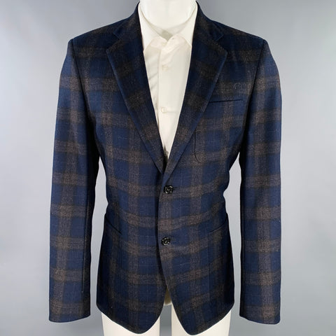 JACK SPADE Size 40 Grey Navy Plaid Camel Hair Notch Lapel Sport Coat