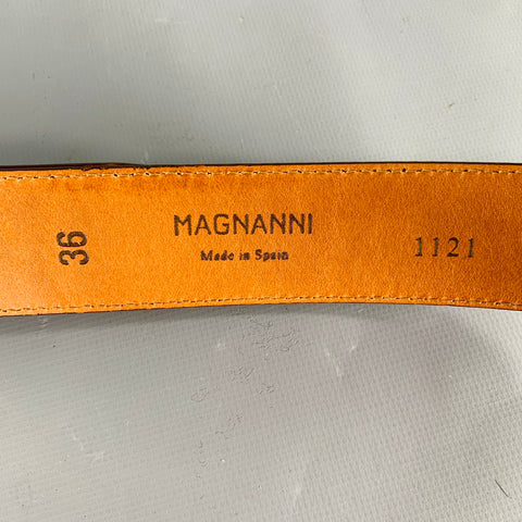 MAGNANNI Size 36 Tan Silver Burnished Leather Belt
