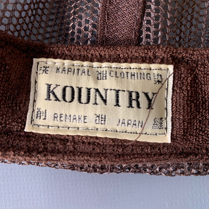 KAPITAL KOUNTRY Denim Repair Blue Beige Patchwork Denim Mesh Trucker Hat