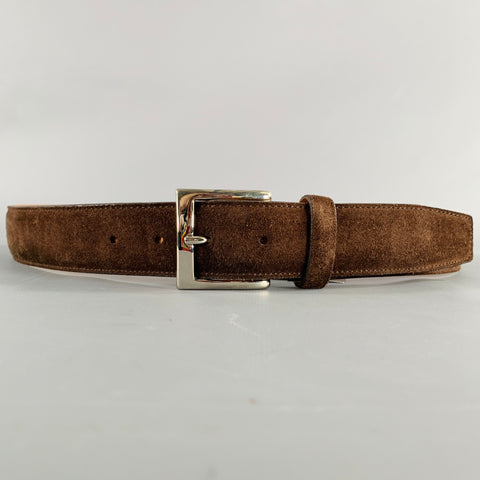 CANALI Size 34 Brown Silver Suede Belt