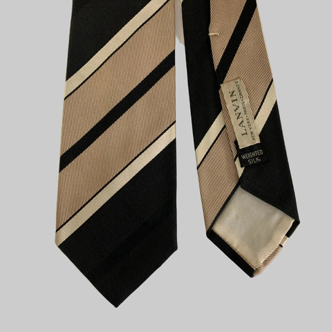 LANVIN Black Mauve Diagonal Stripe Silk Tie