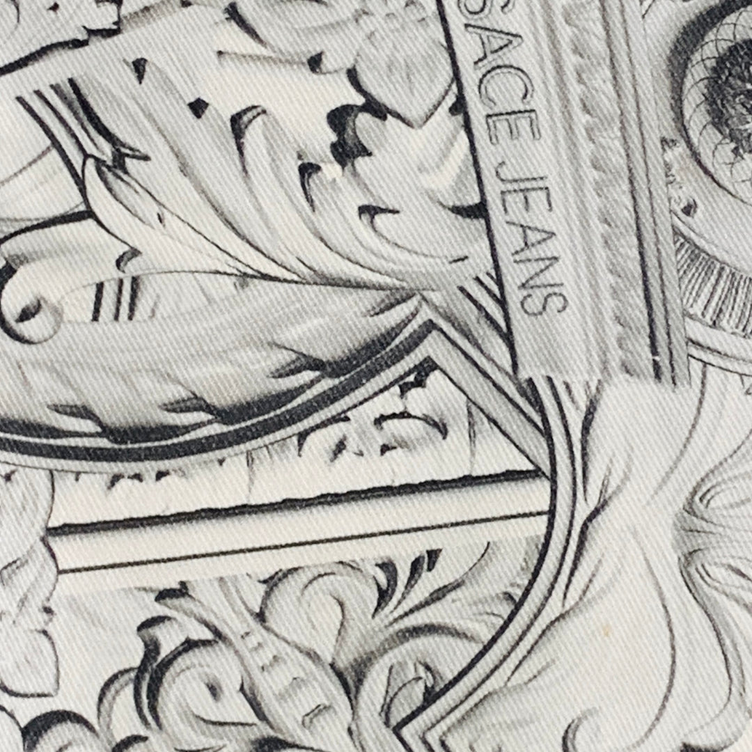 VERSACE JEANS Size 30 White Grey Logo Print Cotton Blend Slim Tapered Jeans