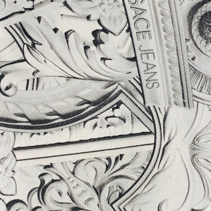 VERSACE JEANS Size 30 White Grey Logo Print Cotton Blend Slim Tapered Jeans