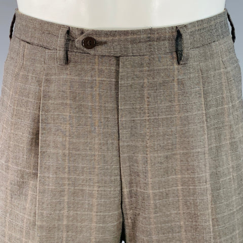 LUCIANO BARBERA Size 38 Regular Brown Plaid Wool Notch Lapel Pleated Suit
