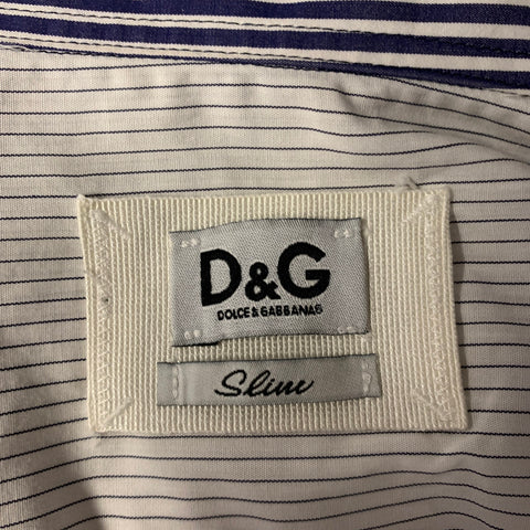 D&G by DOLCE & GABBANA Size XS White Navy Stripe Cotton Short Sleeve Shirt