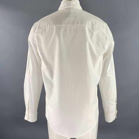 AMI Size M White Embroidery Cotton Button Down Oxford Long Sleeve Shirt
