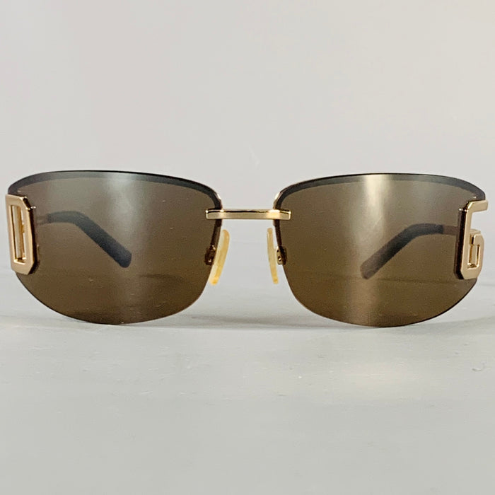 DOLCE & GABBANA Gold Tortoiseshell Metal Monogram Wrap Around Sunglasses