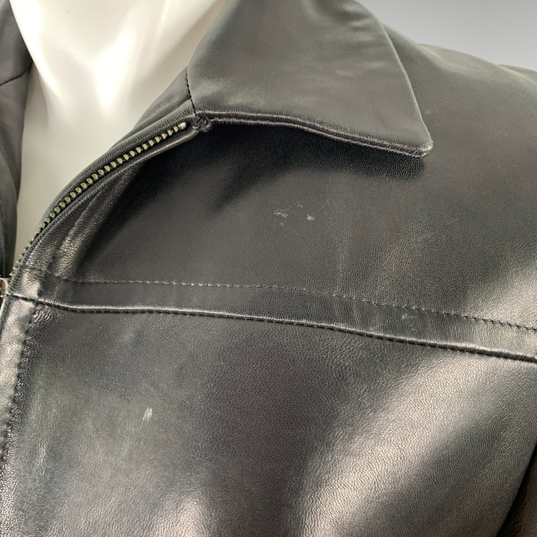 COLE HAAN Size S Black Lambskin Leather Zip Up Coat
