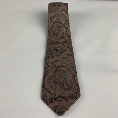 HUGO BOSS Brown Paisley Wool Silk Jacquard Tie
