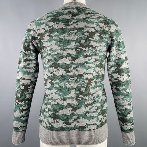 ESTNATION Size M Grey Green Camouflage Wool V-Neck Sweater