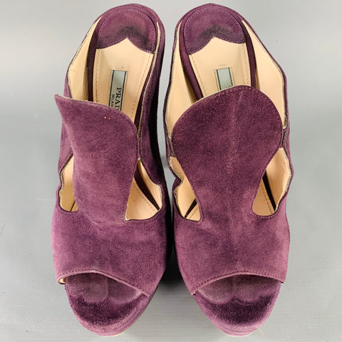 PRADA Size 7 Purple Plum Suede Cutout Sandals