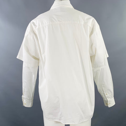 le PERE Size M White Logo Cotton Double Sleeve Long Sleeve Shirt