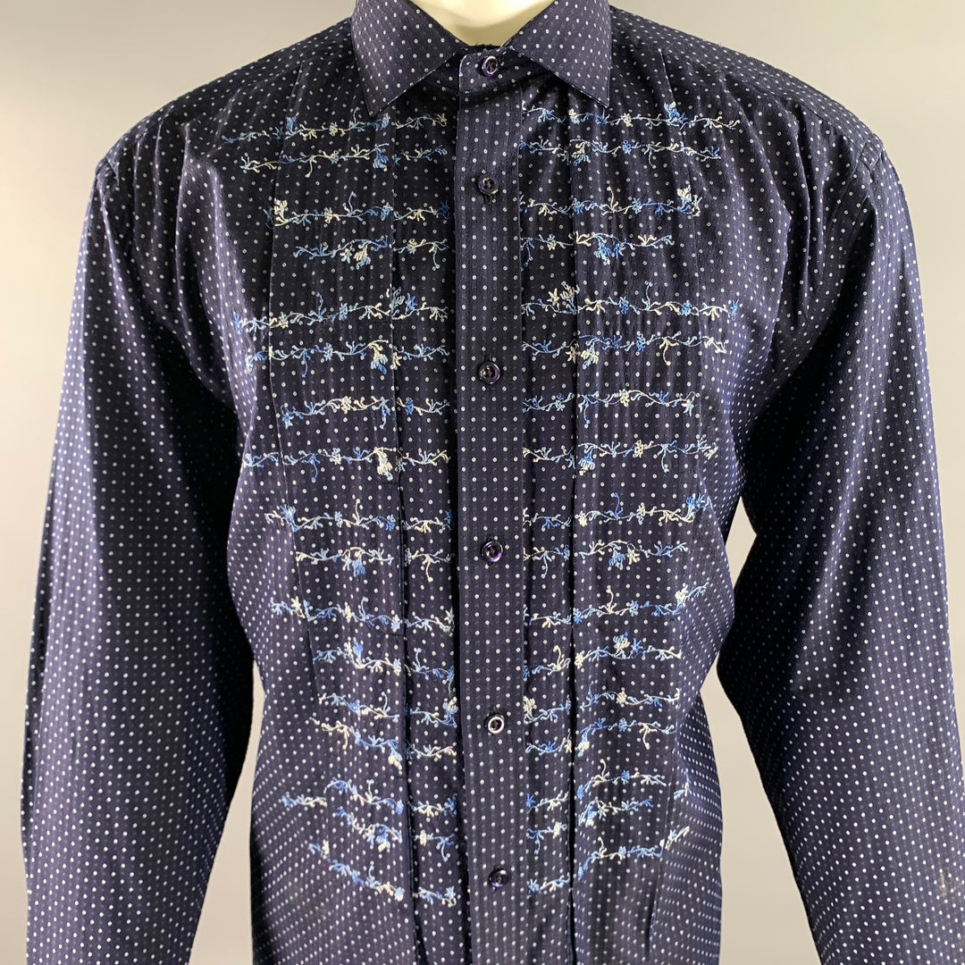 ROBERT GRAHAM Size XL Navy Blue Embroidery Cotton Long Sleeve Shirt