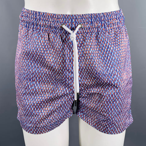 APNEE Size S Blue Orange Abstract Upcycled Plastic Polyester Swim Trunks