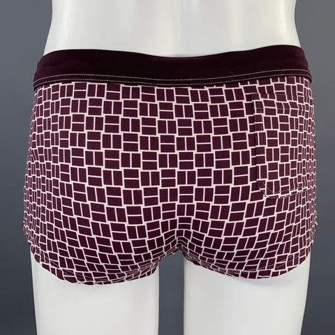 Maillot de bain HERMES taille M, couleur bordeaux et blanc avec cordon de serrage