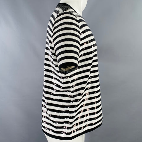 MICHAEL KORS COLLECTION Size M Black White Sequined Merino Wool T-shirt