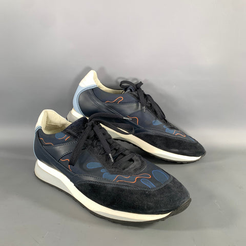 SANTONI Size 10 Navy Orange Nylon Lace Sneakers