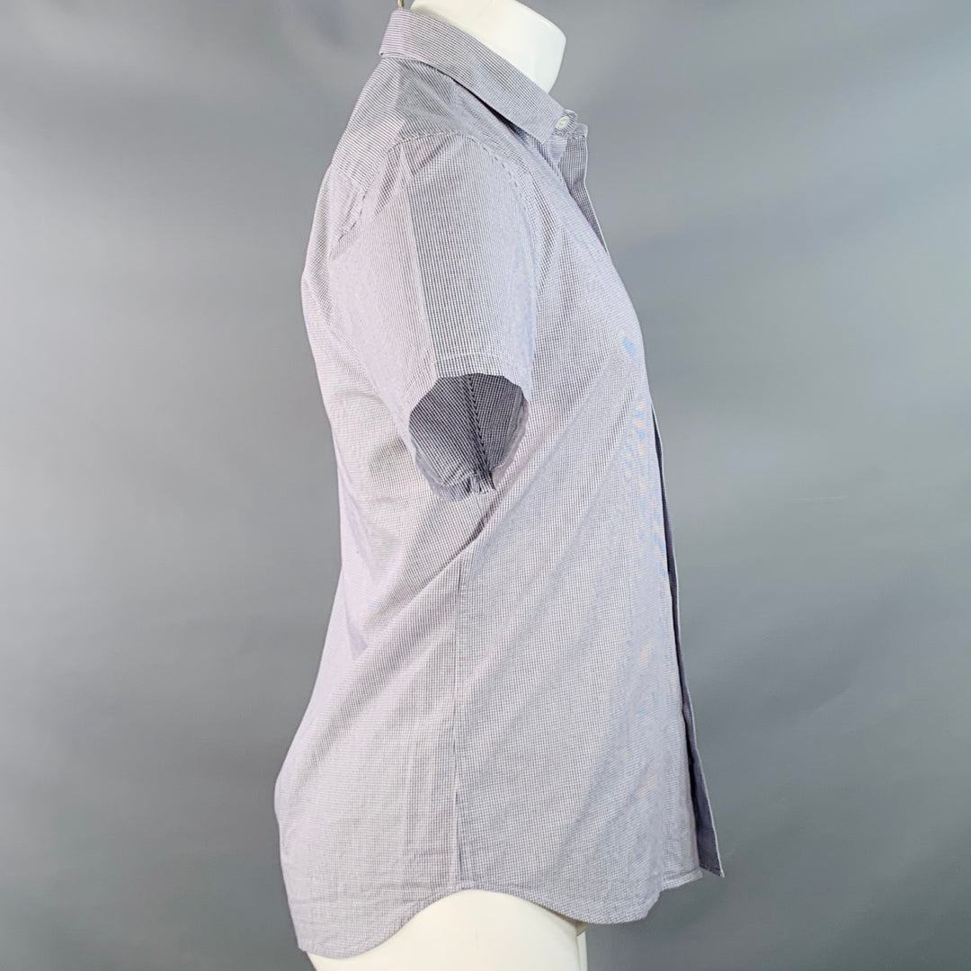 AGNÈS B. Size 38 Navy White Gingham Cotton Button Down Collar Short Sleeve Shirt