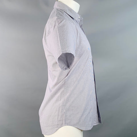 AGNÈS B. Size 38 Navy White Gingham Cotton Button Down Collar Short Sleeve Shirt