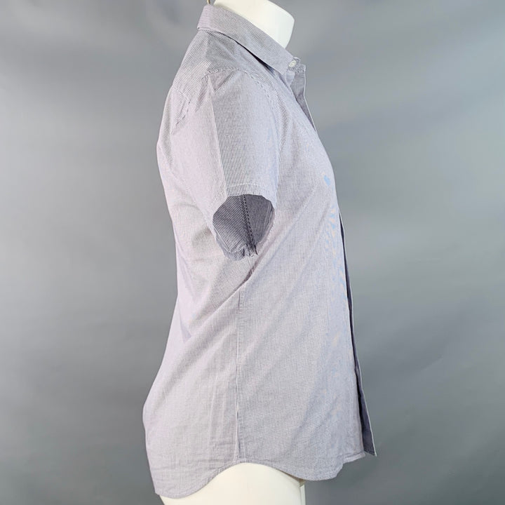 AGNÈS B. Size 38 Navy White Gingham Cotton Button Down Collar Short Sleeve Shirt