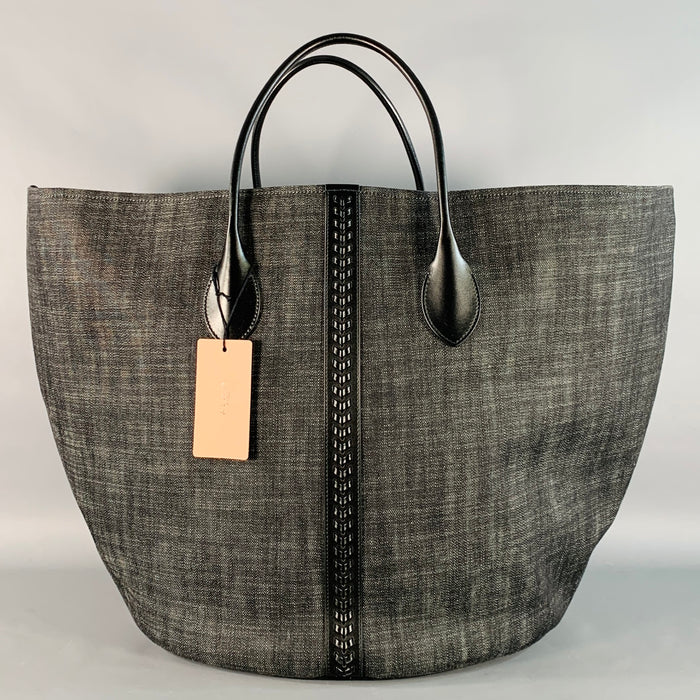 ALAIA Black White Leather Denim Oversized Tote Handbag
