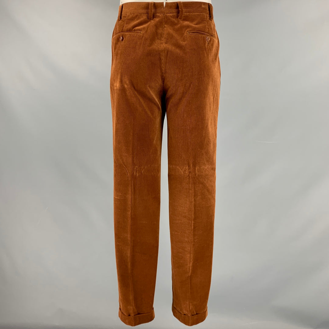 LUCIANO BARBERA Size 34 Rust Orange Corduroy Cotton Cuffed Casual Pants