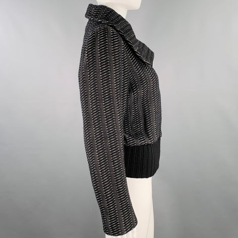 DRIES VAN NOTEN Size S Black White Wool Blend Stripe Zip Up Jacket
