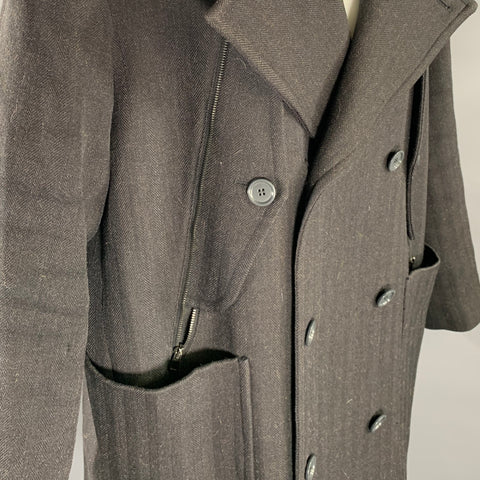 GOLDEN GOOSE Size S Black Herringbone Wool Mohair Peacoat Coat