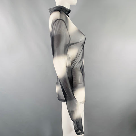 PRIVATE POLICY Size M Giant Check Mesh Black White Polyester Blend Ombre Casual Top