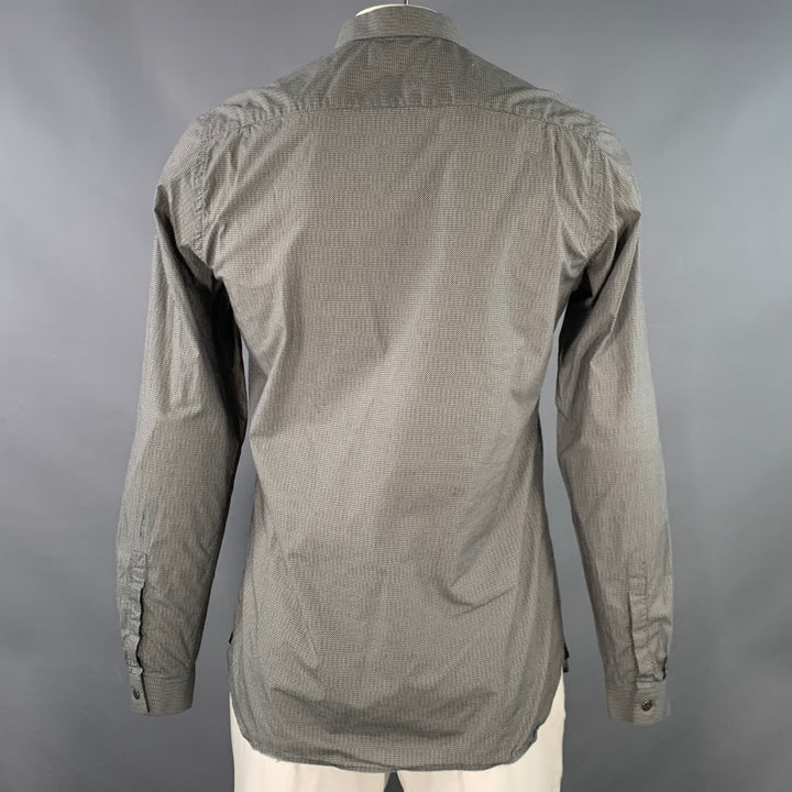 THE KOOPLES Size L Black White Cotton Basketweave Skull Hidden Buttons Fitted Long Sleeve Shirt