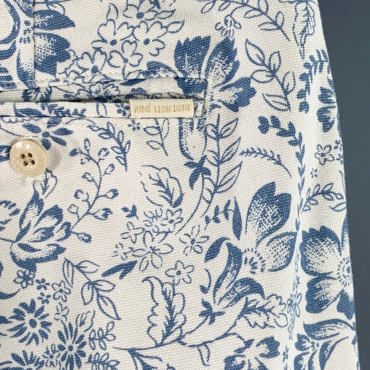 AIME LEON DORE Size 36 White Blue Floral Cotton Tapered Casual Pants