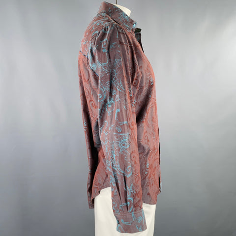 ROBERT GRAHAM Size L Brown Blue Paisley Cotton Embroidered Long Sleeve Shirt