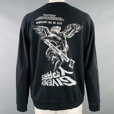 GIVENCHY Size XXL Black Angel Graphic Cotton Crew Neck Sweatshirt