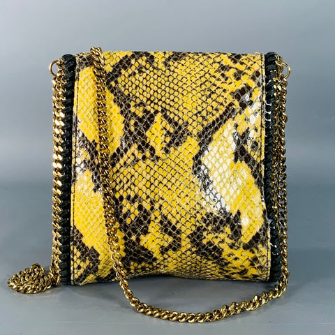 STELLA McCARTNEY Falabella Yellow Black Gold Chain Snake Embossed Handbag
