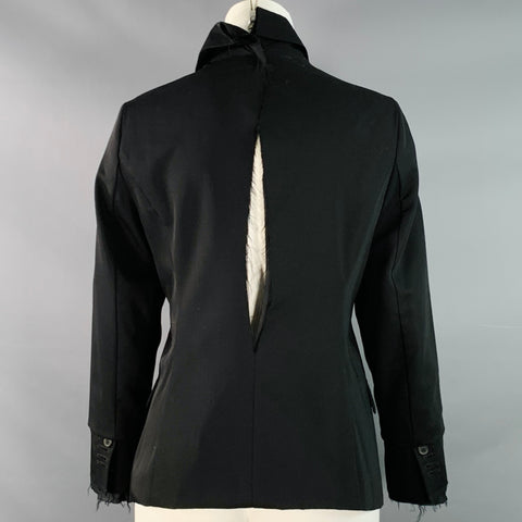 RUNDHOLZ Size XS Black Virgin Wool Distressed Layered Open Back Blazer
