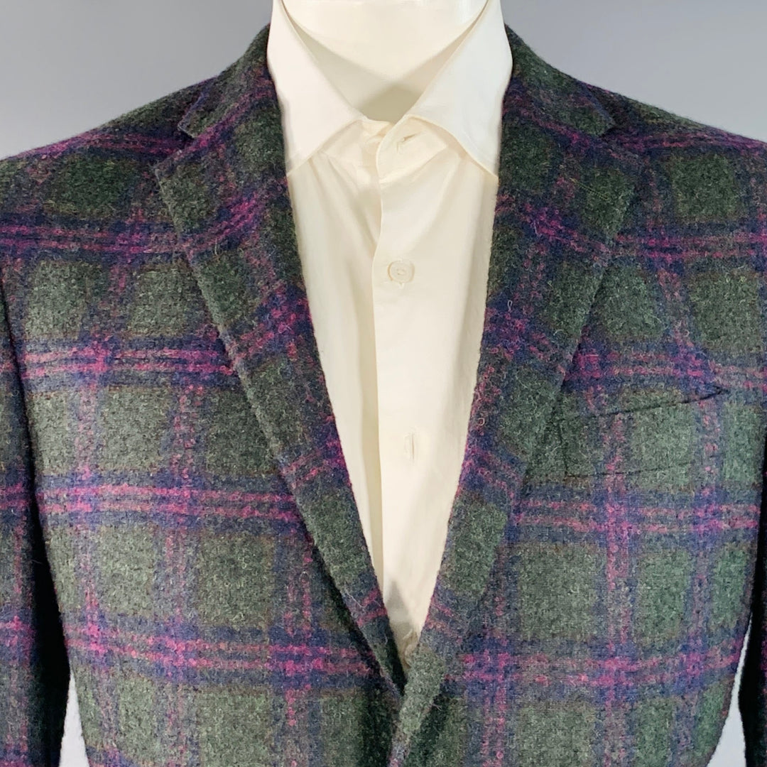 ROBERT TALBOTT Size 42 Regular Green Purple Plaid Alpaca Wool Sport Coat