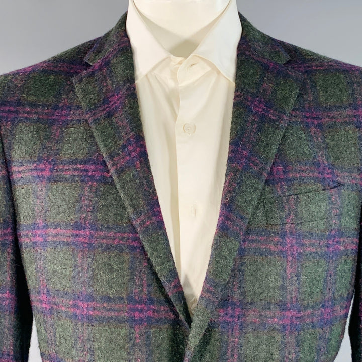 ROBERT TALBOTT Size 42 Regular Green Purple Plaid Alpaca Wool Sport Coat