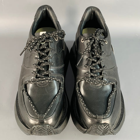 BODYSONG Size 8.5 Black Leather Low Top Platform Sneakers