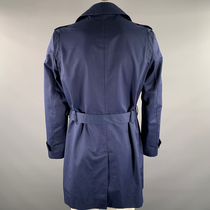 HUGO BOSS Size 42 Navy Polyester Blend Double Breasted Trenchcoat