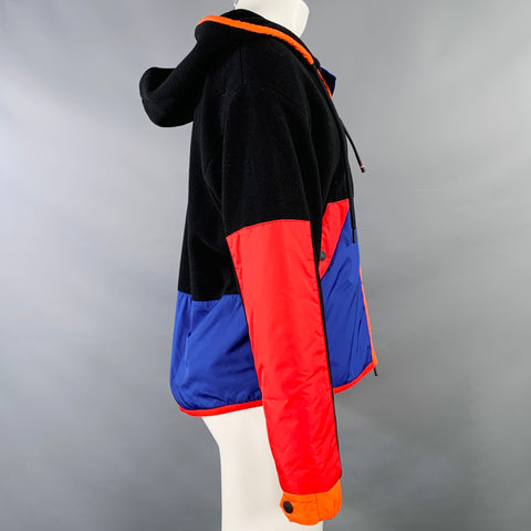 MONCLER GRENOBLE Size M Black Red Blue Color Block Hoodie Jacket